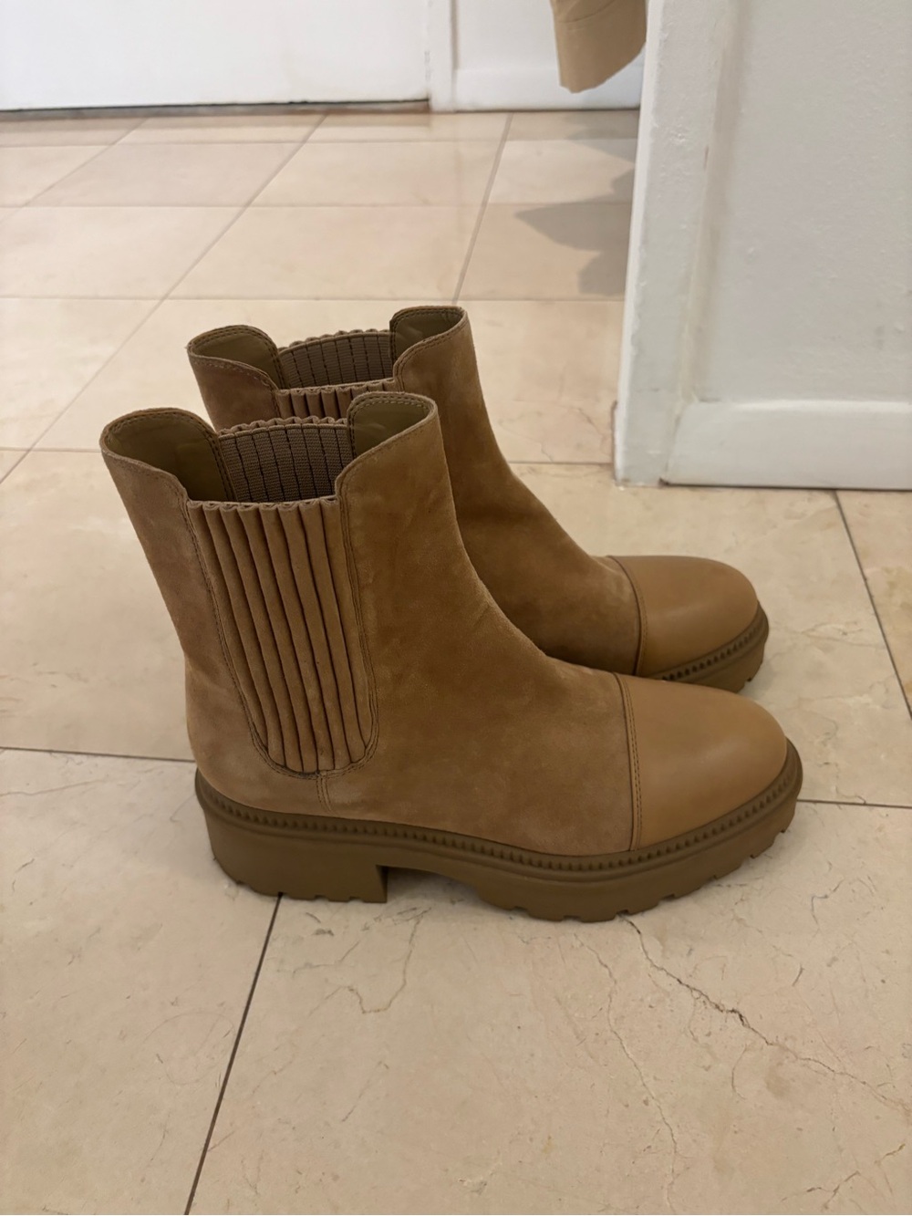 Marc Fisher Tan Suede Chelsea Lug Booties